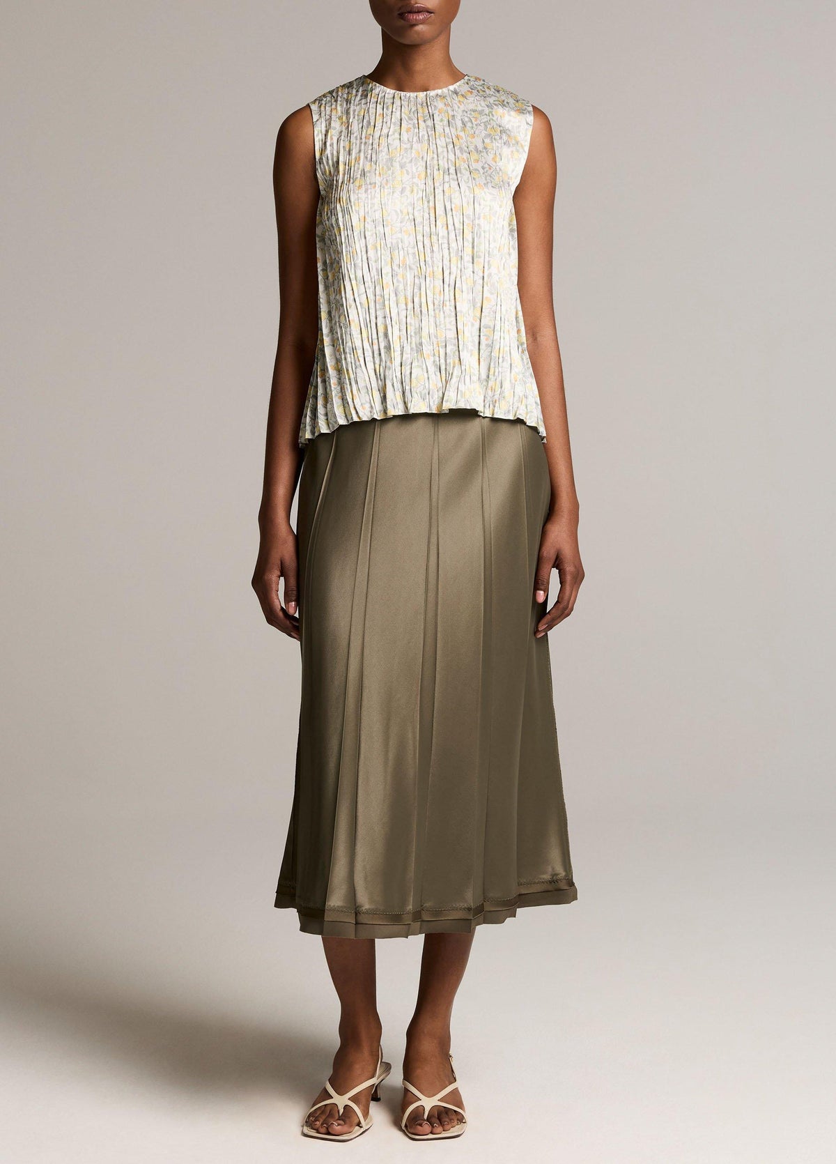 Citrine Bloom Pleated Satin Top - US 1072