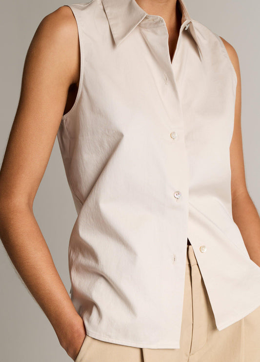 Cotton Relaxed Sleeveless Button-Front Shirt - US 8244