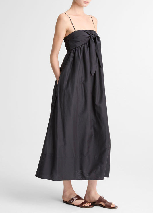Cotton-Silk Tie Smocked Dress - US 6603