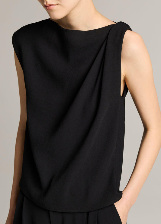 Crepe Draped-Shoulder Sleeveless Top - US 9022