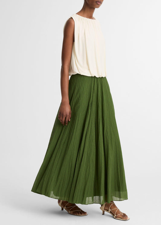 Crinkled Plissé Cotton-Blend Maxi Skirt - US 8319