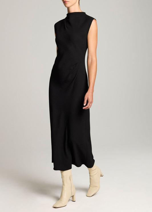 Draped Crepe Funnel-Neck Dress - US 6415