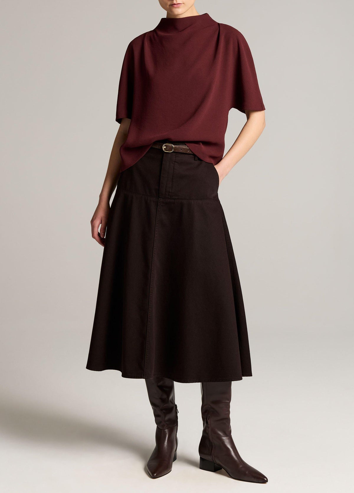 Draped Crepe Funnel-Neck Top - US 1458