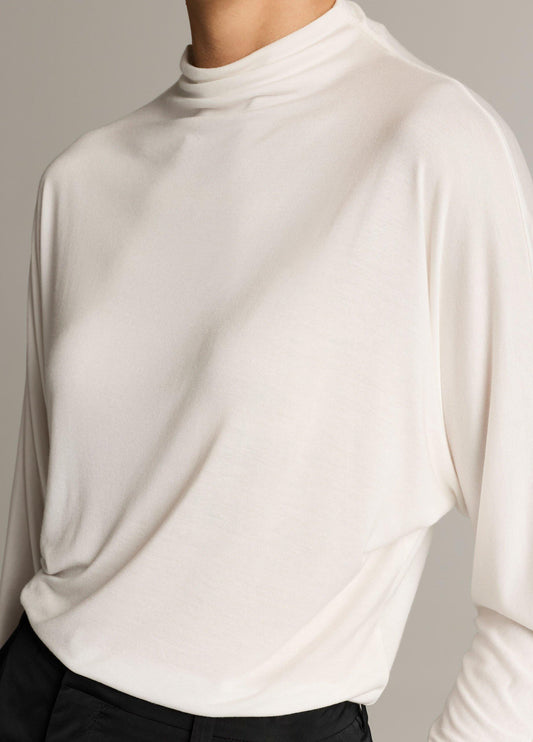 Draped Funnel-Neck Dolman-Sleeve Top - US 2357