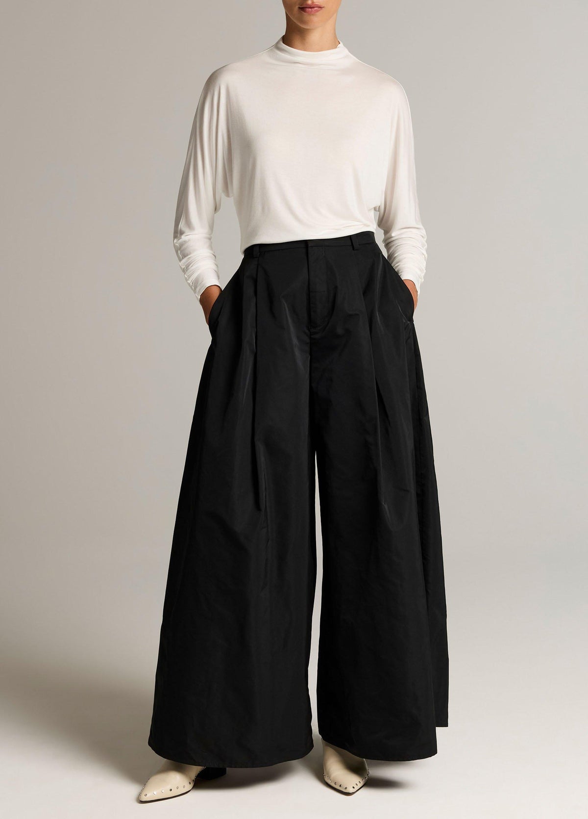Draped Funnel-Neck Dolman-Sleeve Top - US 2357