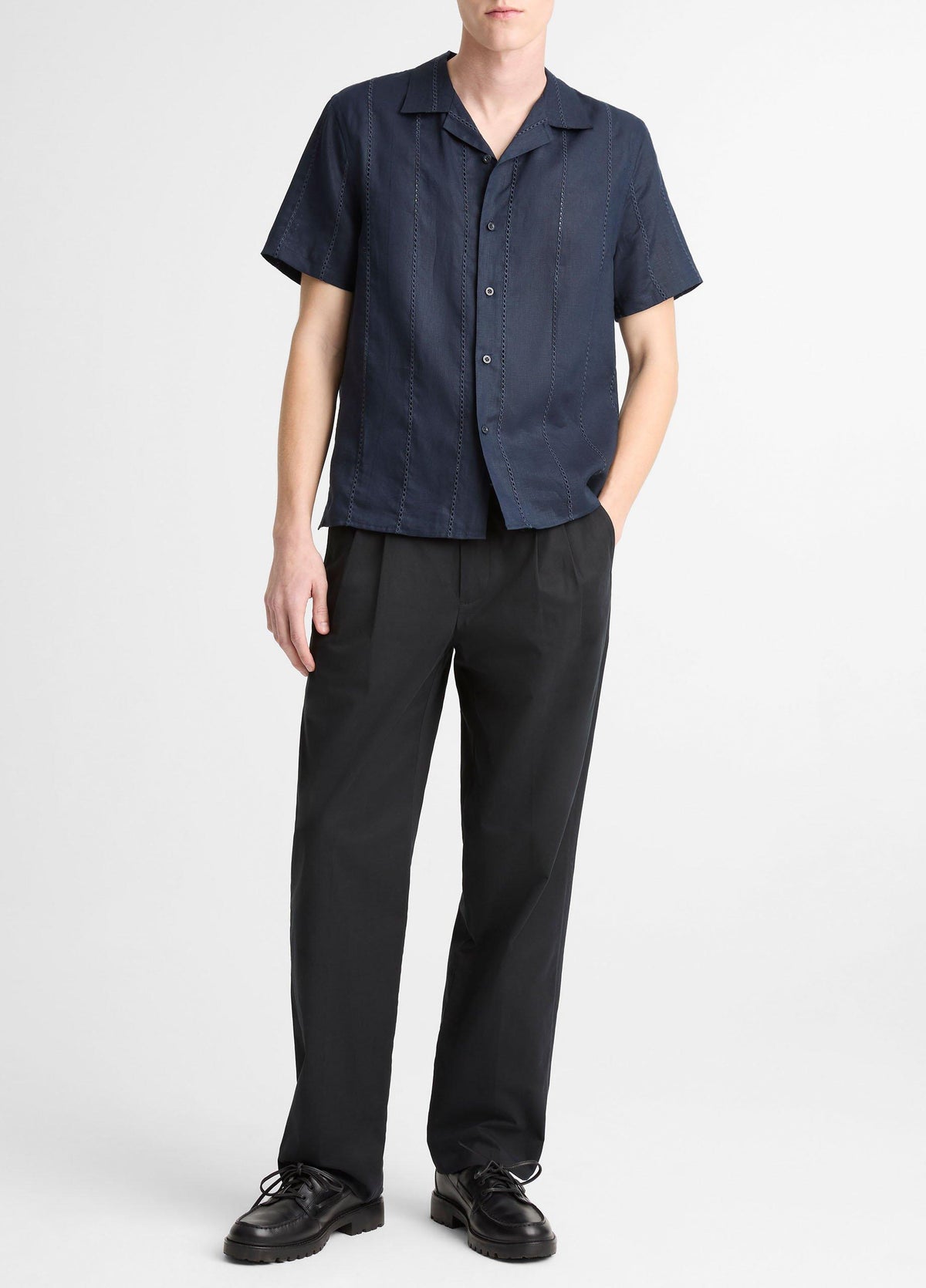 Eyelet Stripe Linen Cabana Shirt - US 4457