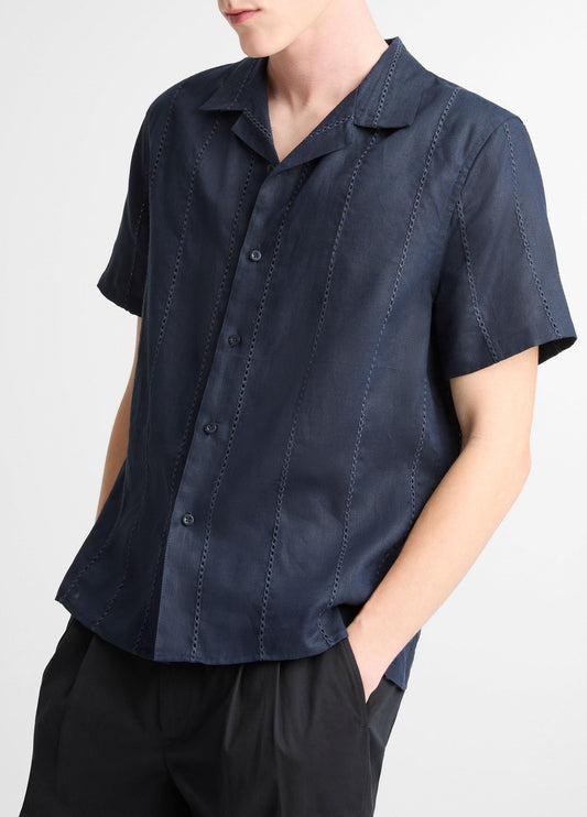 Eyelet Stripe Linen Cabana Shirt - US 4457
