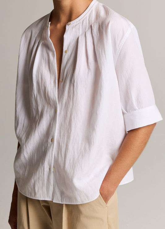 Gathered A-Line Button-Front Shirt - US 9904