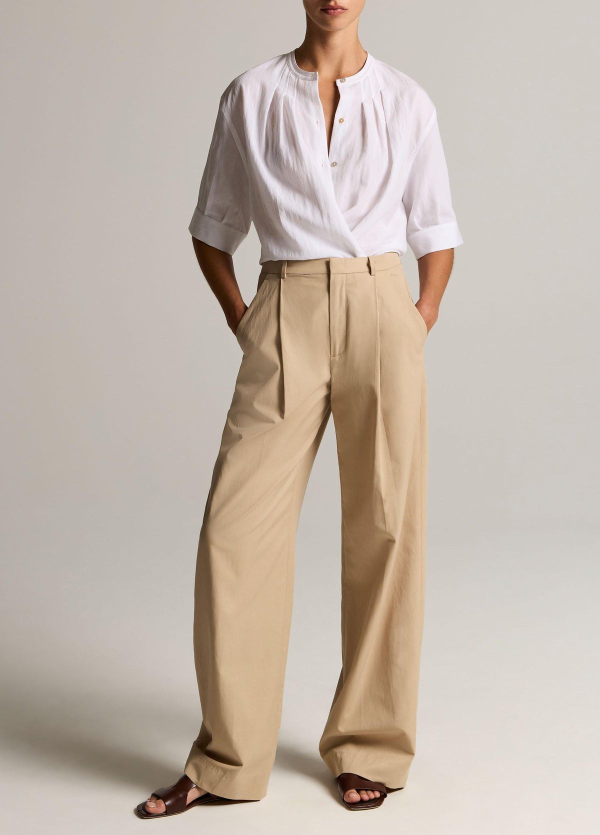 Gathered A-Line Button-Front Shirt - US 9904