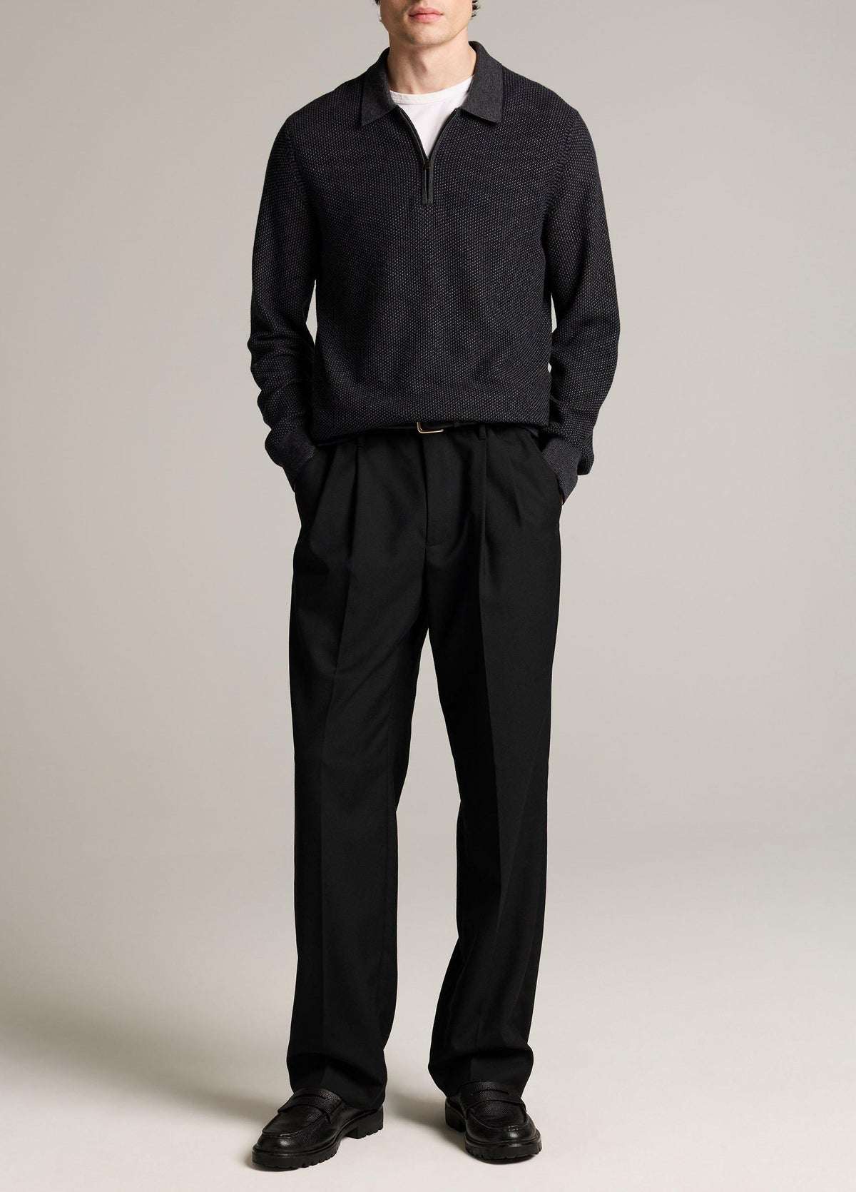 Geo-Jacquard Wool-Blend Zip Polo Sweater - US 7545