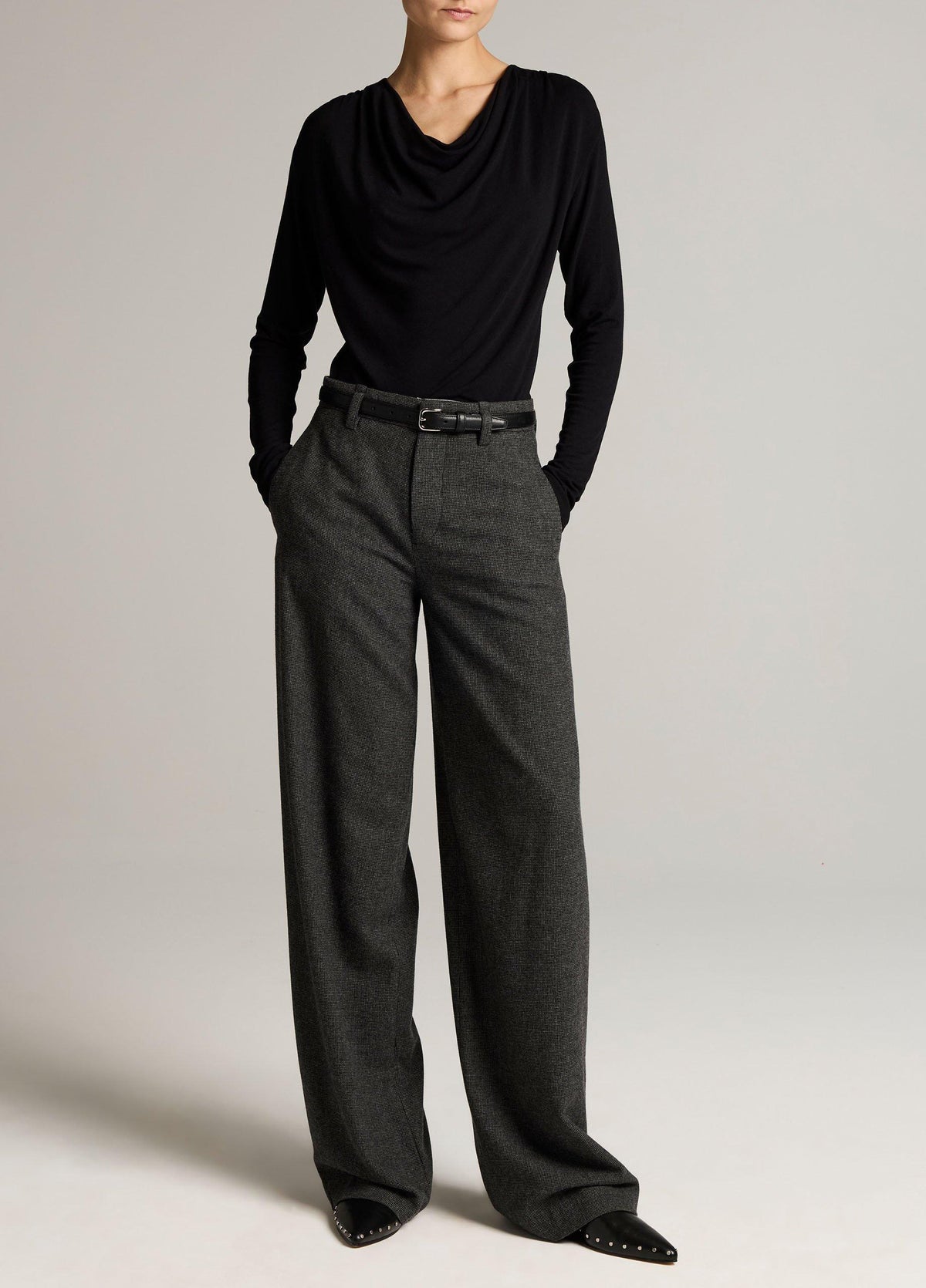 Jersey Draped Cowl-Neck Long-Sleeve Top - US 7326