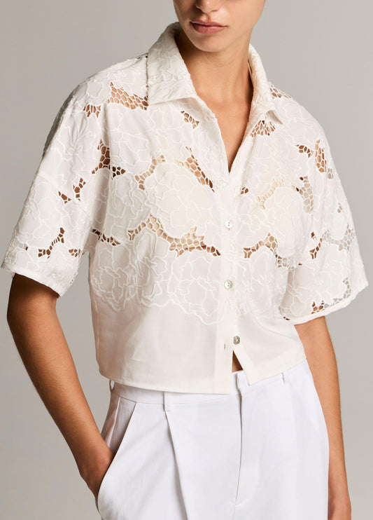 Lace Cropped Short-Sleeve Shirt - US 8830