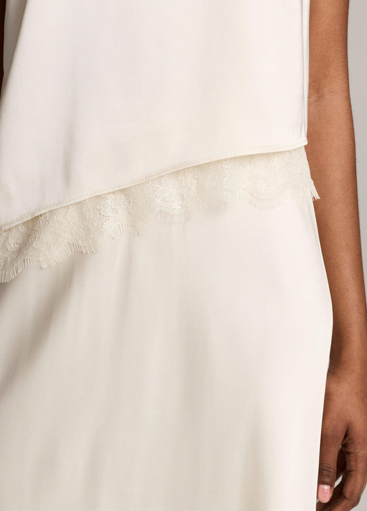 Lace-Trim Satin Asymmetric Shell - US 6311