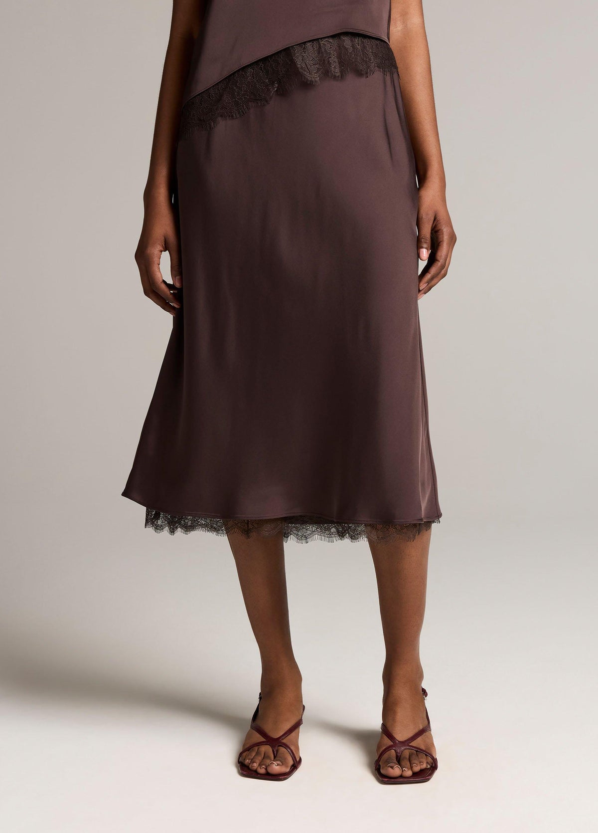 Lace-Trim Satin Slip Skirt - US 9387