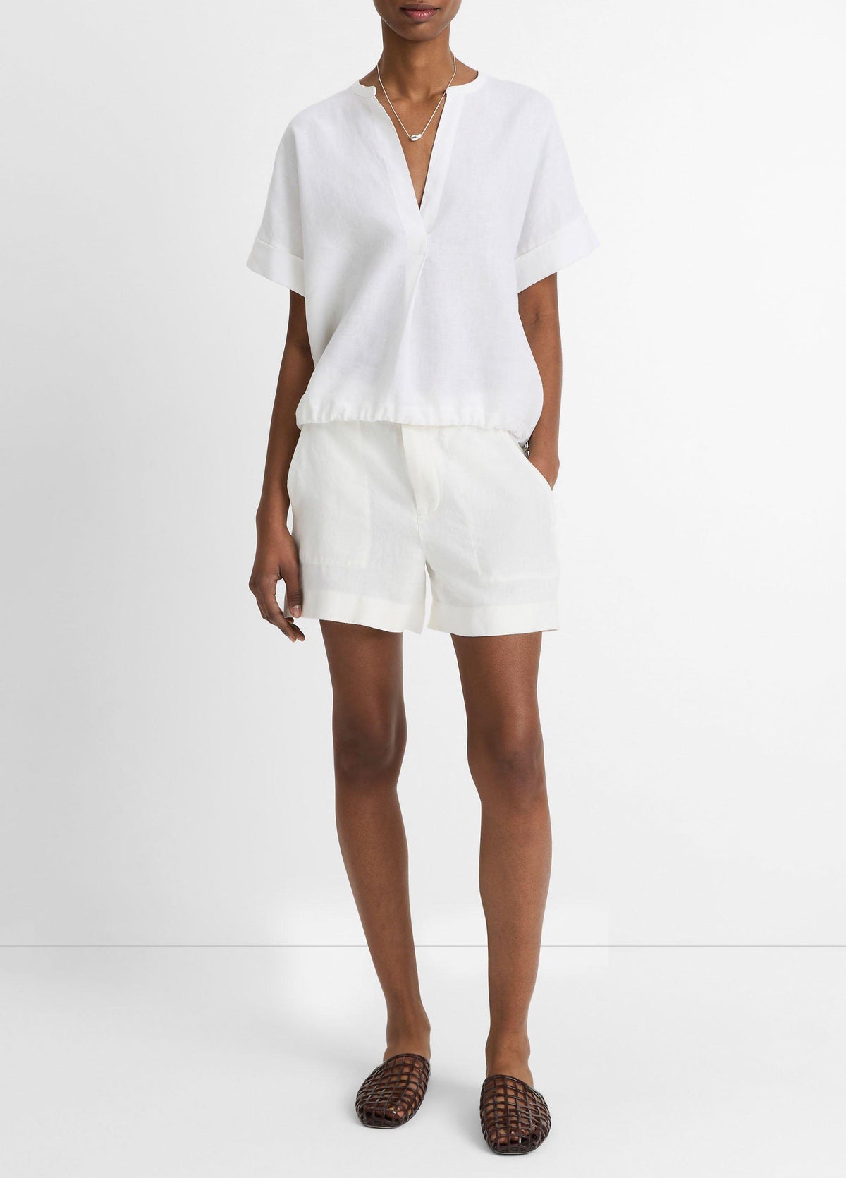 Linen Drawcord-Hem Blouse - US 3495