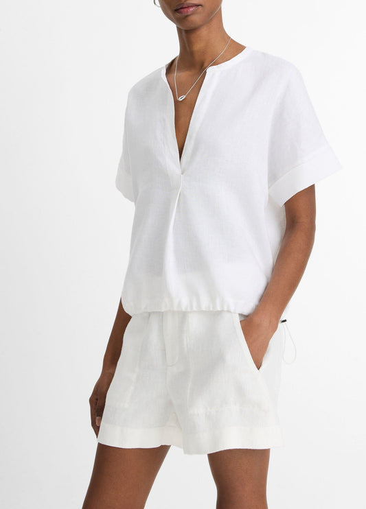 Linen Drawcord-Hem Blouse - US 3495