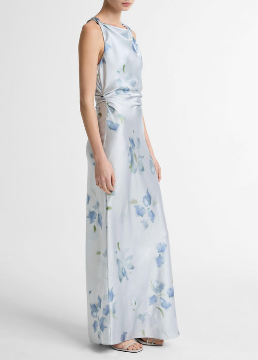 Petal Blur Satin Twist-Shoulder Dress - US 7011