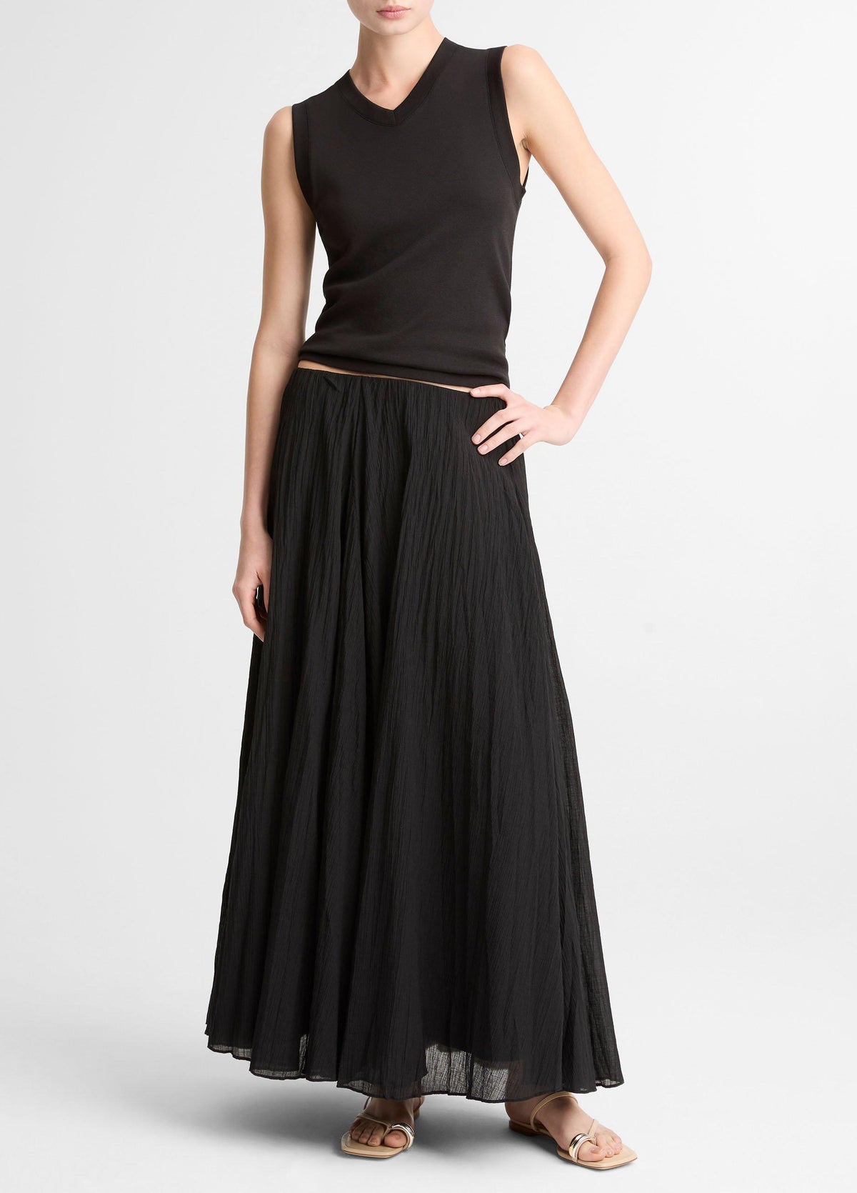 Pima Cotton-Blend High V-Neck Shell - US 1908