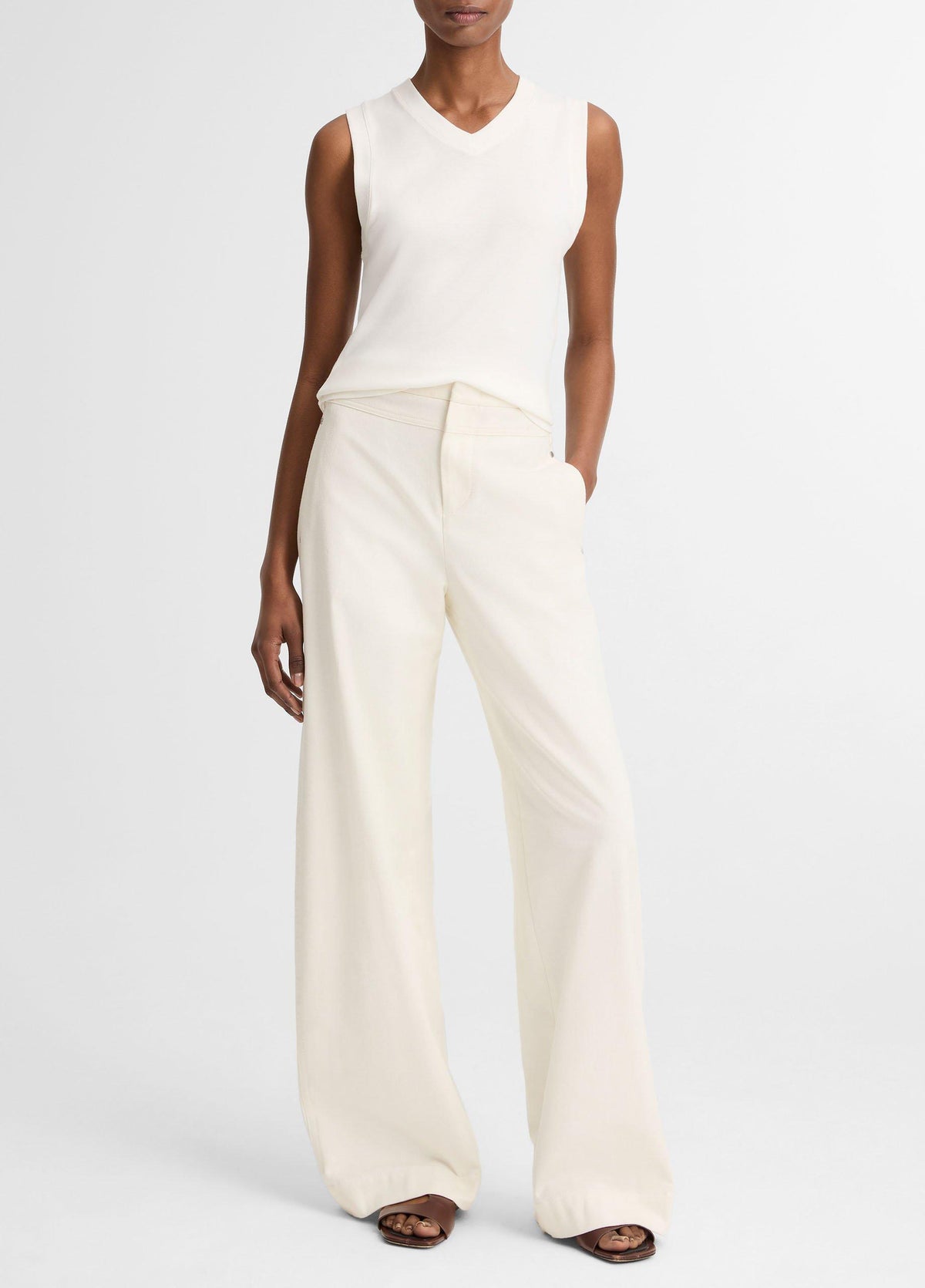 Pima Cotton-Blend High V-Neck Shell - US 1386