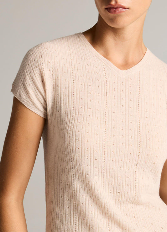 Pointelle Wool Short-Sleeve Sweater - US 0396