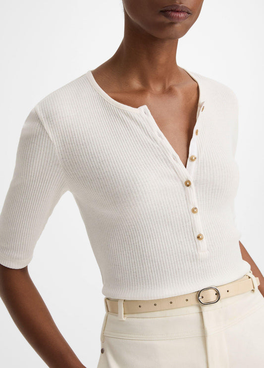 Ribbed Pima Cotton Elbow-Sleeve Henley - US 3266