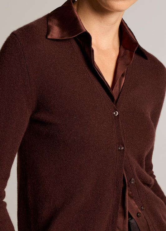 Satin-Trimmed Cashmere Collared Cardigan - US 8569