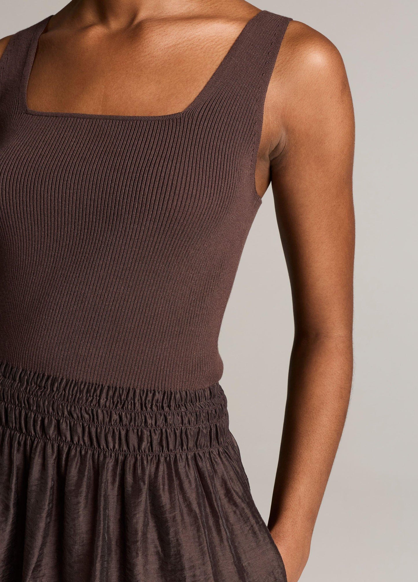 Square-Neck Mixed-Media Dress - US 2310