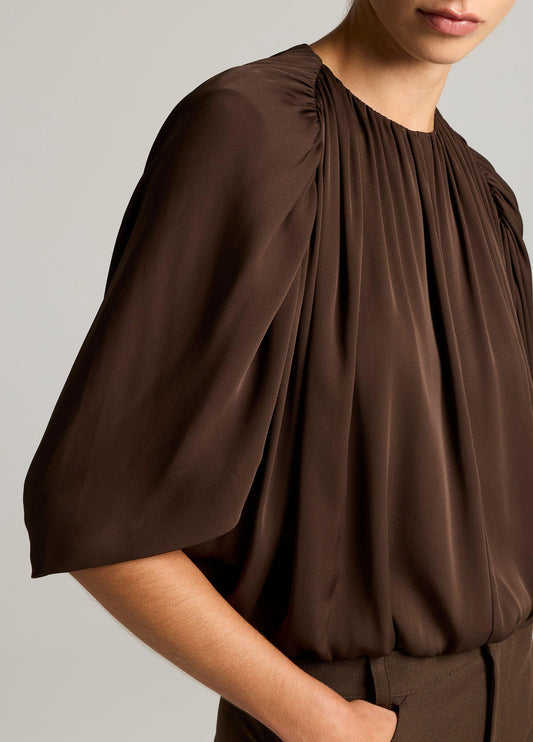 Stretch-Silk Cape-Sleeve Bubble Blouse - US 4639