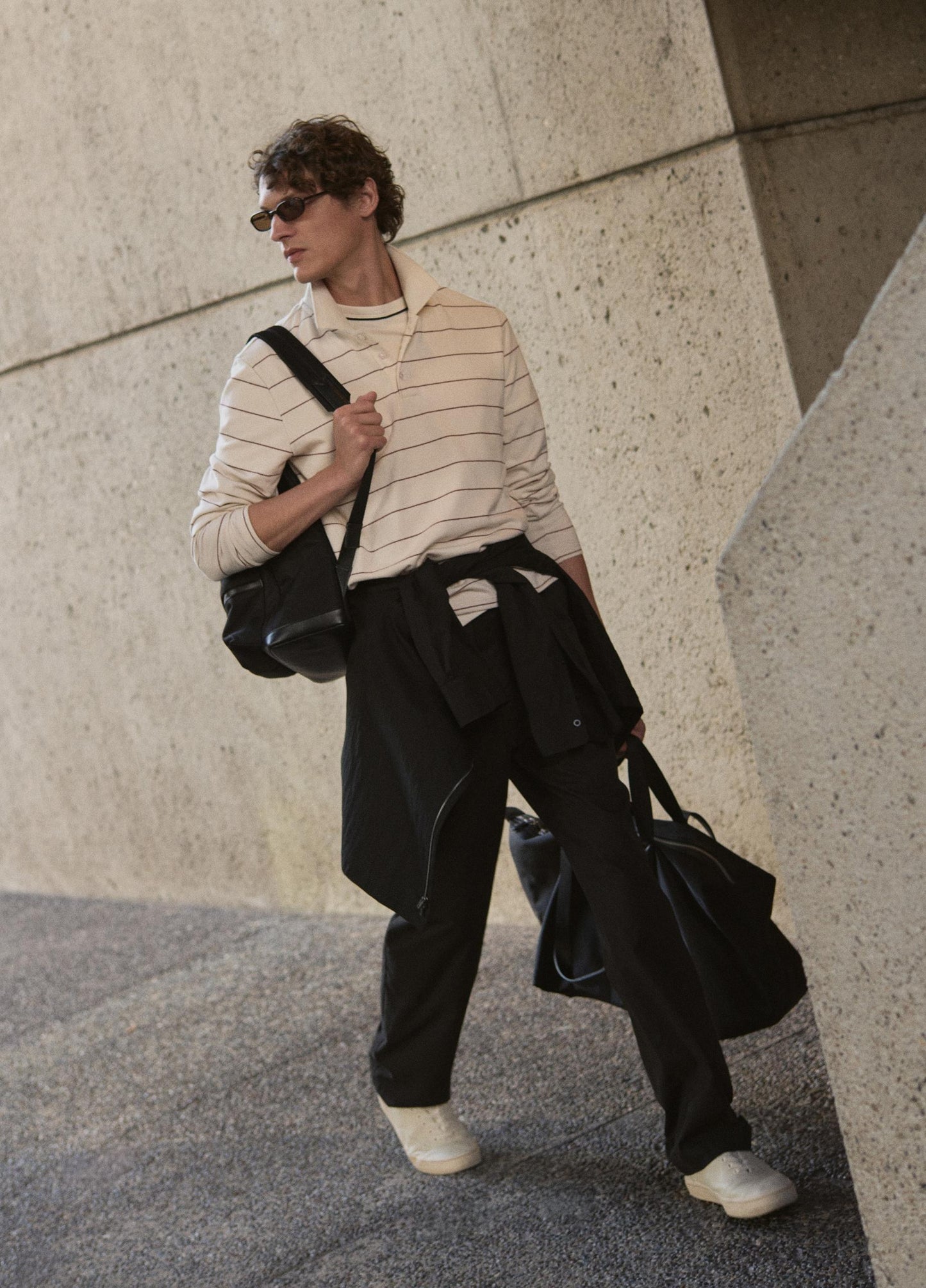 Striped Cotton-Blend Long-Sleeve Polo Shirt - US 9548