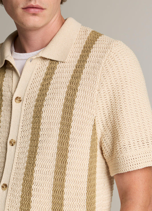 Striped Crochet Cotton Short-Sleeve Button-Front Shirt - US 2394
