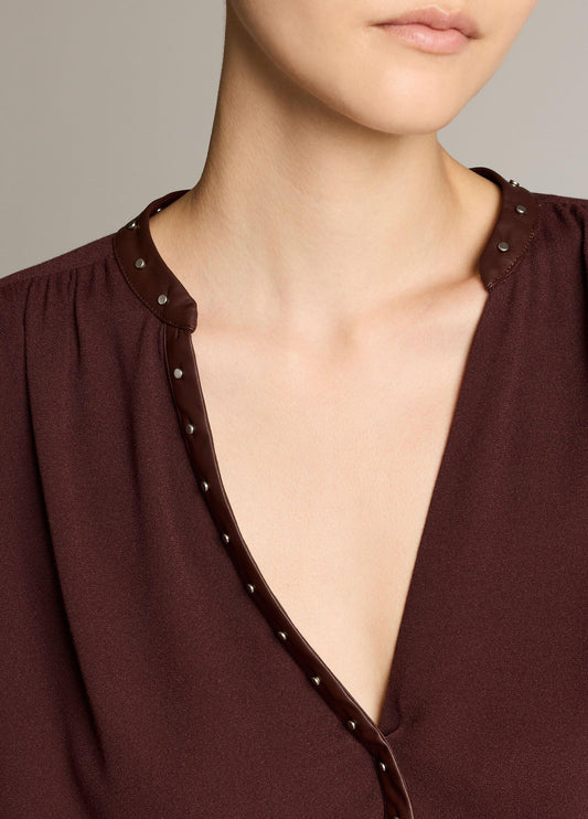 Studded Crepe Long-Sleeve Top - US 1709