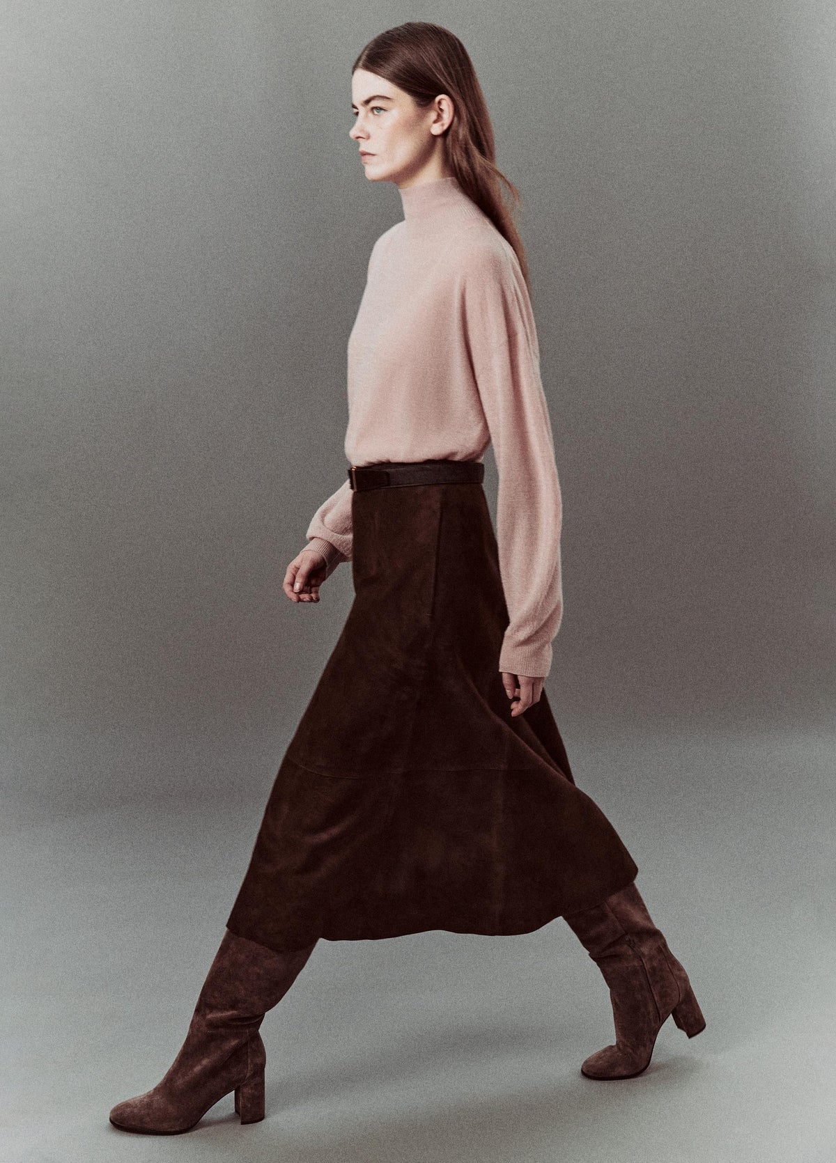 Suede Mid-Rise Flared Skirt - US 8304