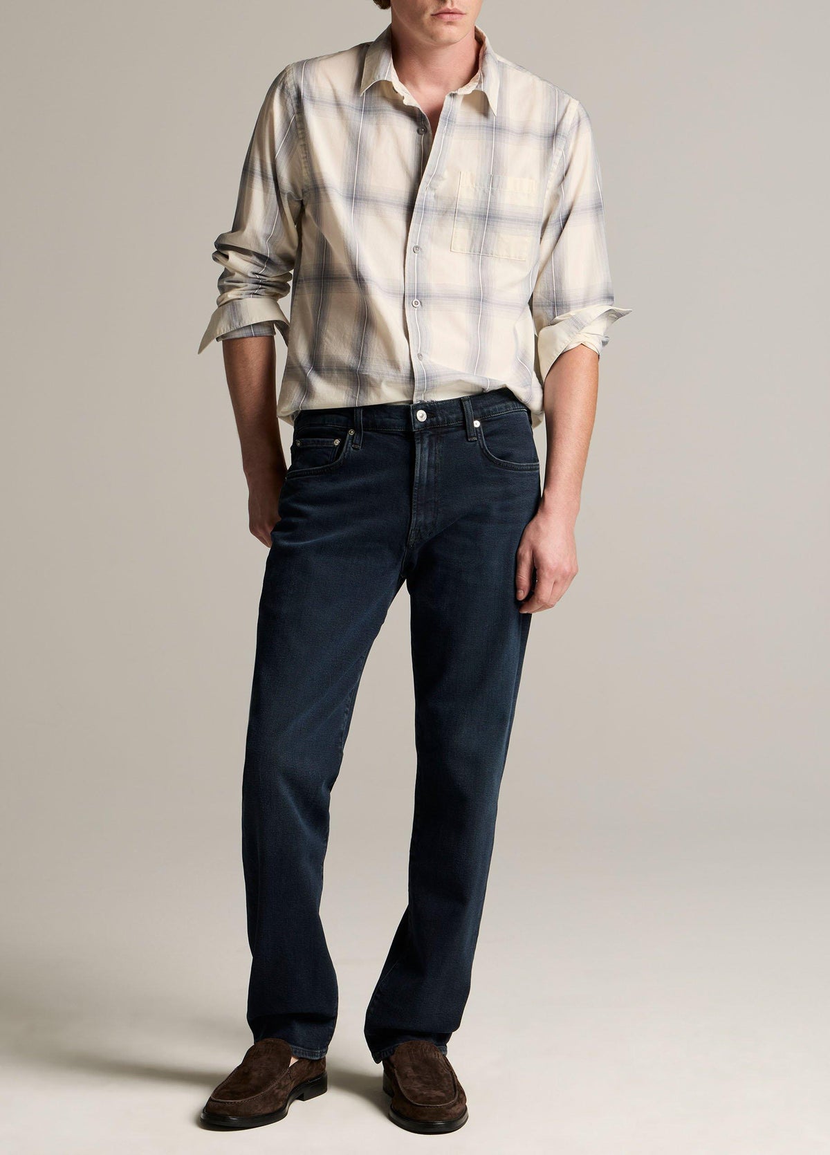 Townes Plaid Cotton Button-Front Shirt - US 7525