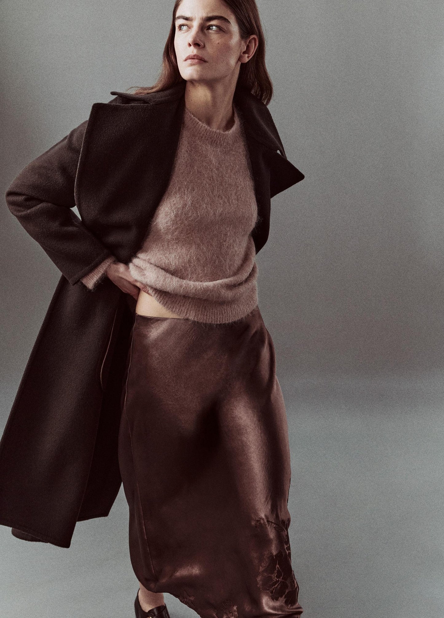 Wool-Blend Double-Breasted Long Coat - US 2342