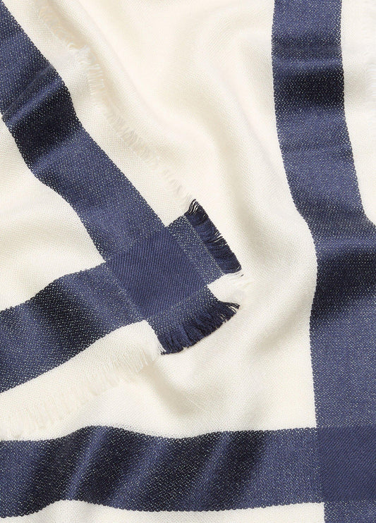 Border-Stripe Cashmere-Silk Satin Scarf - US 6677