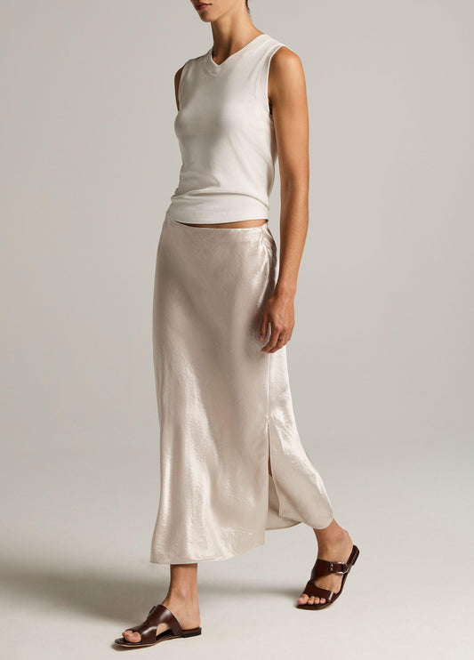 Satin Side-Slit Slip Skirt - US 4445