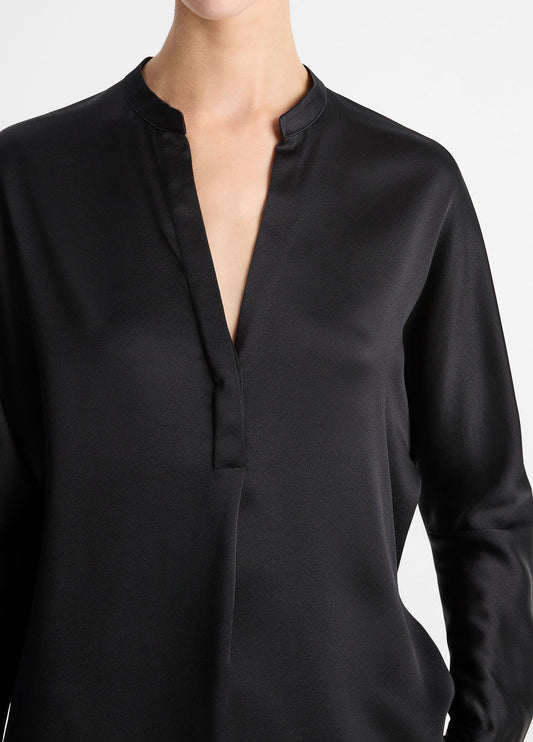 Silk Satin Band-Collar Blouse - US 9256