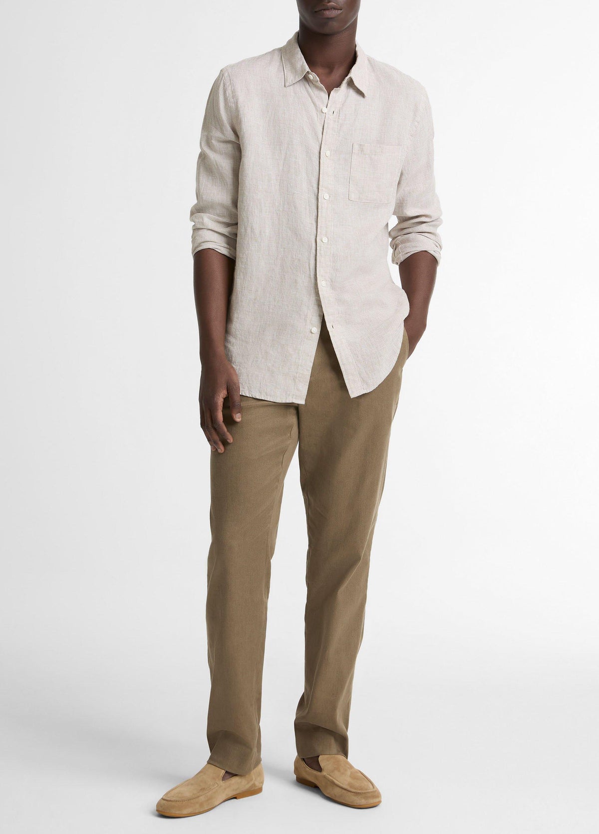 Houndstooth Linen Button-Front Shirt - US 6645