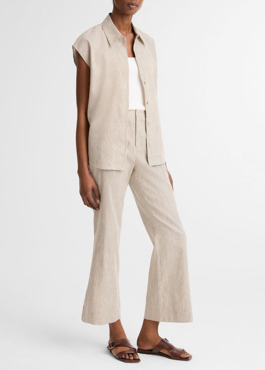 Ticking Stripe Linen-Cotton Low-Rise Crop Flare Trouser - US 0241