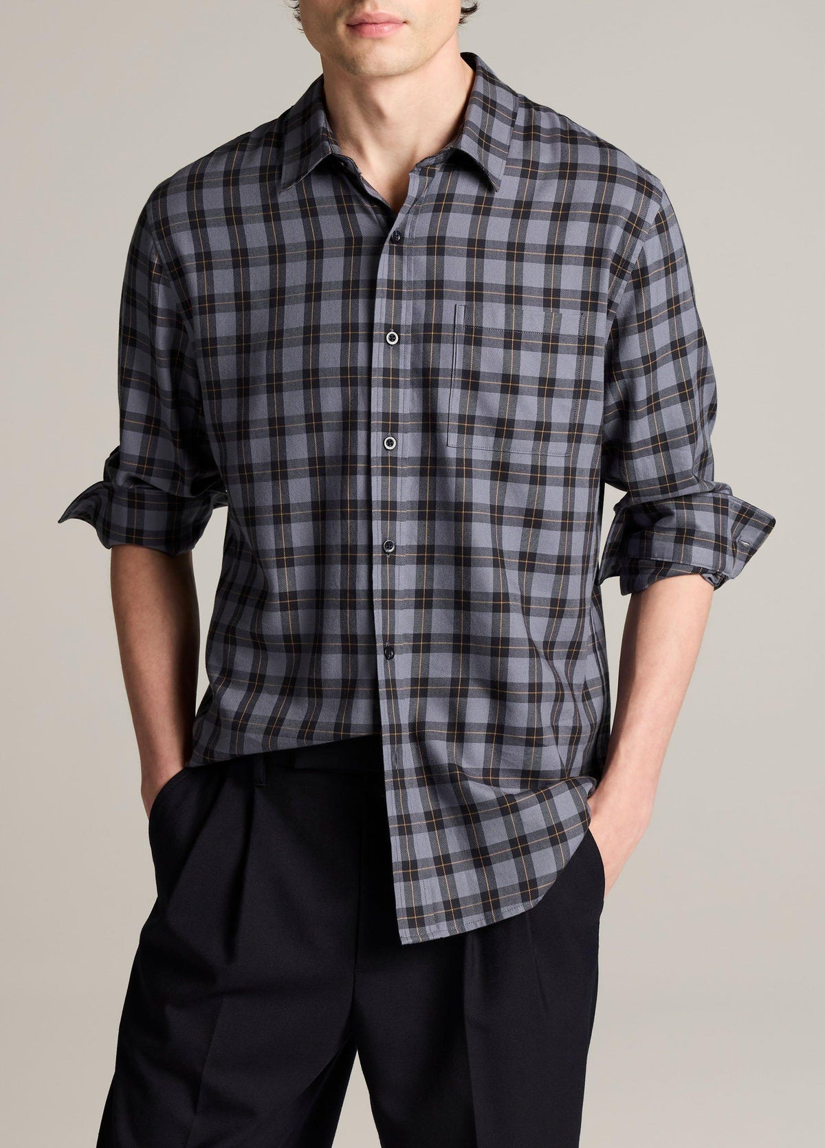 Allen Plaid Cotton-Blend Button-Front Shirt - US 5934