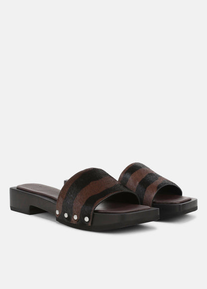 Barbara Animal-Print Calf Hair Slide Sandal - US 1384
