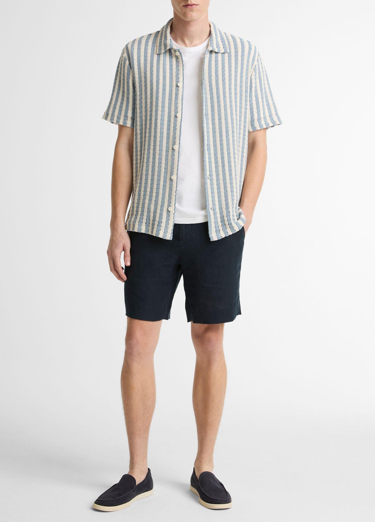 Beach Stripe Italian Cotton-Blend Button-Front Shirt - US 4743