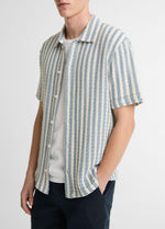 Beach Stripe Italian Cotton-Blend Button-Front Shirt - US 4743