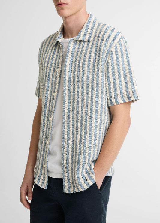 Beach Stripe Italian Cotton-Blend Button-Front Shirt - US 4743