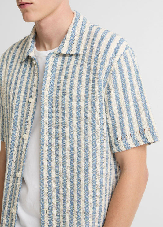 Beach Stripe Italian Cotton-Blend Button-Front Shirt - US 4743