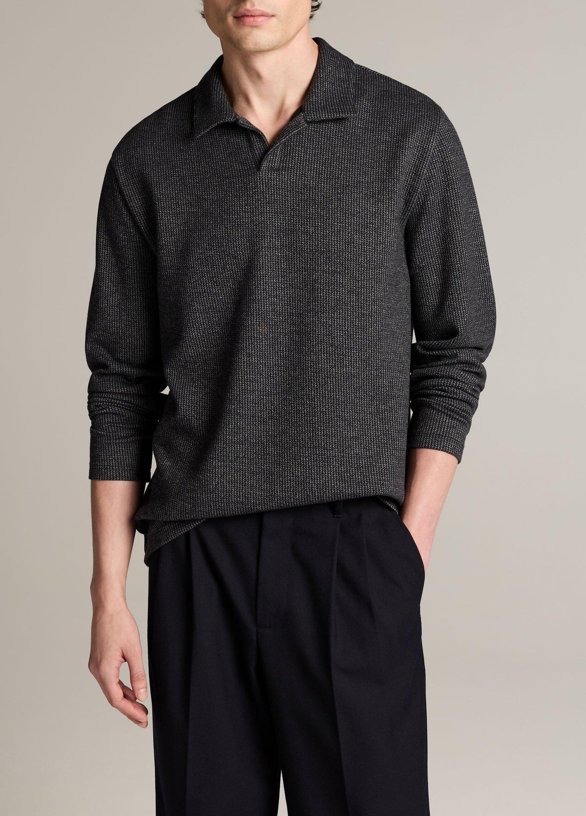 Blurred Birdseye Cotton-Blend Johnny-Collar Shirt - US 2070