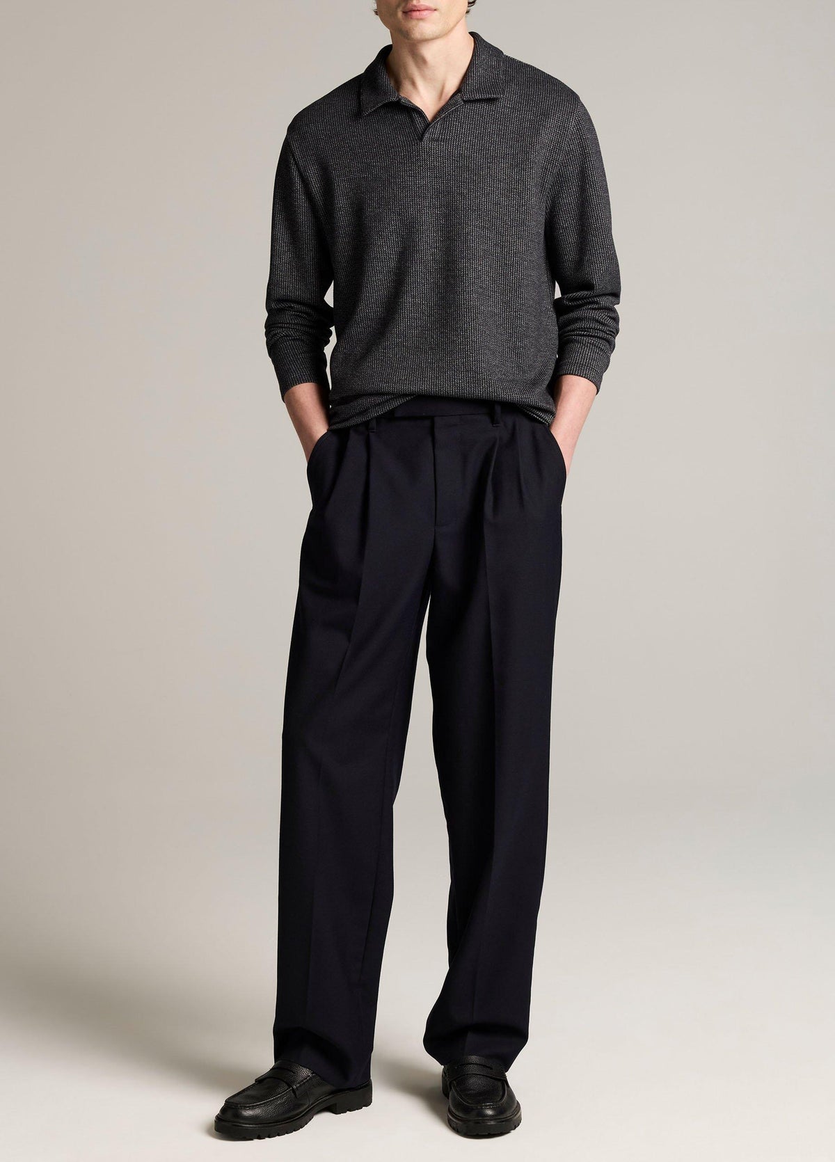 Blurred Birdseye Cotton-Blend Johnny-Collar Shirt - US 2070