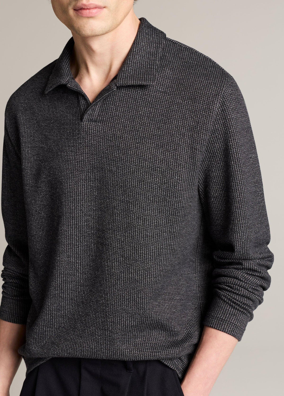 Blurred Birdseye Cotton-Blend Johnny-Collar Shirt - US 2070