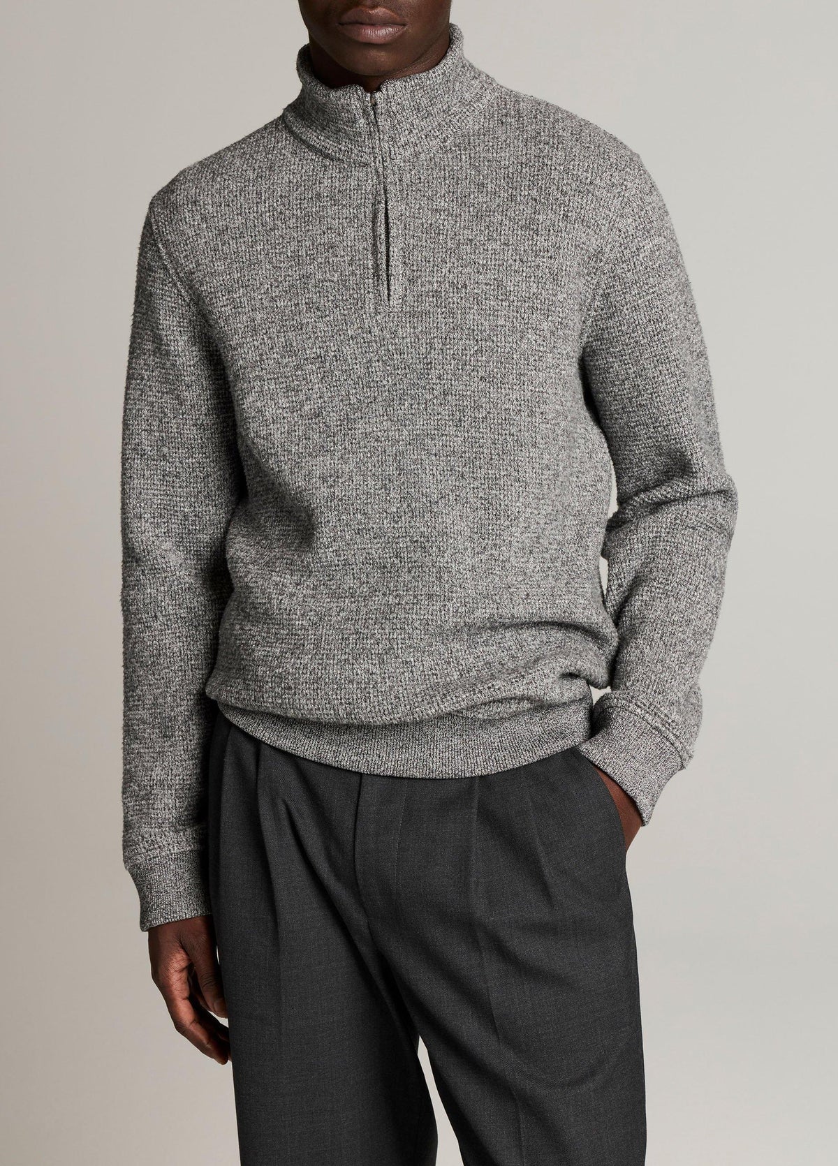 Brushed Cotton-Blend Waffle Quarter-Zip Pullover - US 3429