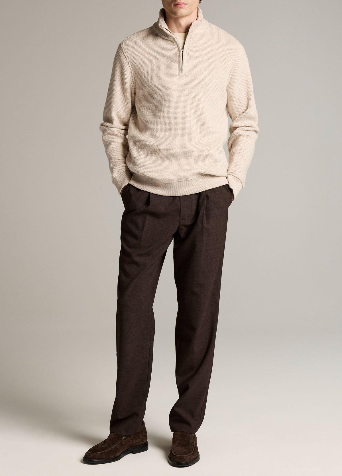 Brushed Cotton-Blend Waffle Quarter-Zip Pullover - US 1654